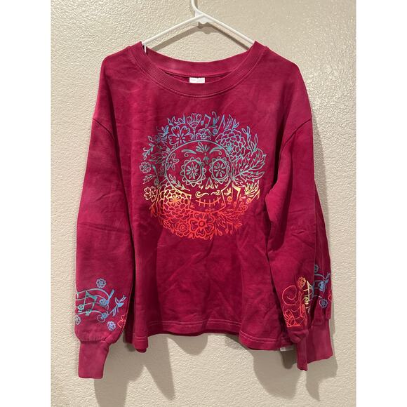 NWT Disney Parks Coco Rainbow Day of the Dead Skull n Music Pink sweatshirt M - Picture 1 of 5